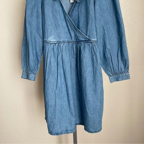 Madewell Ruffle-Collar Faux-Wrap Dress Tencel Denim Edition XXS NWT - Picture 8 of 14